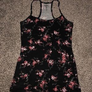 Black flower patterned racer back cami